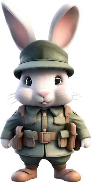 PSD a cute cartoon rabbit soldier aigenerated