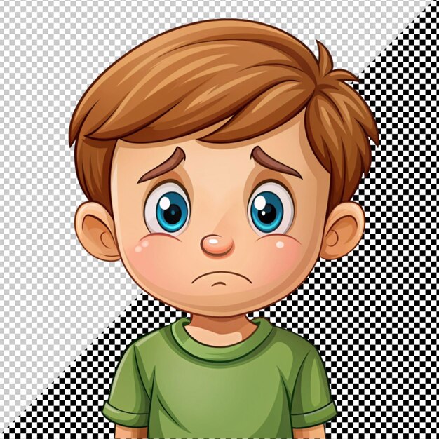 PSD cute cartoon sad boy vector on transparent background