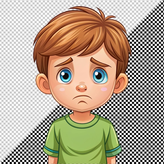 PSD cute cartoon sad boy vector on transparent background