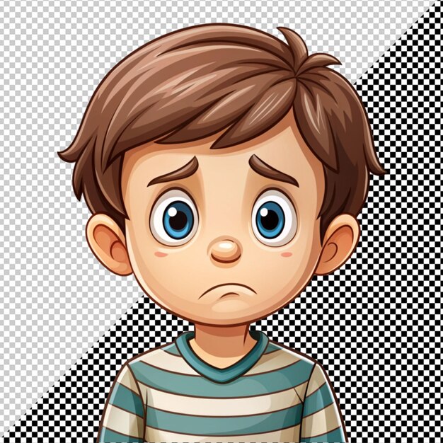 PSD cute cartoon sad boy vector on transparent background