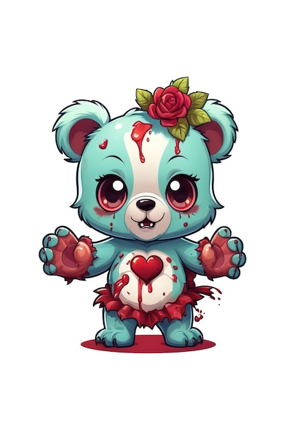 PSD cute cartoon teddy bear with blood on white background