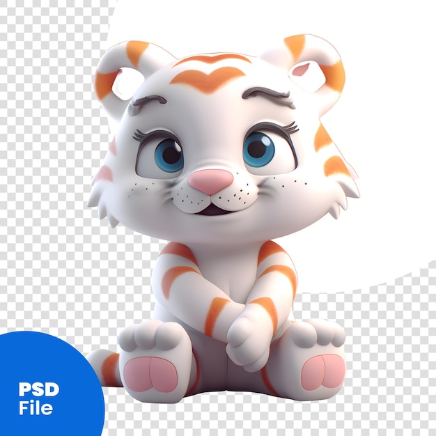 Cute cartoon tiger sitting on the floor 3d rendering psd template