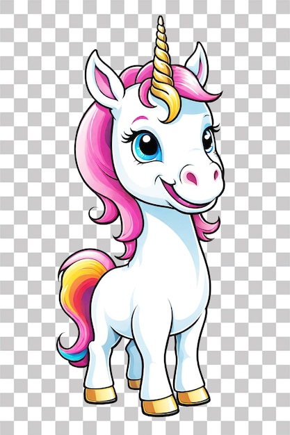 PSD cute cartoon unicorn isolated on transparent background