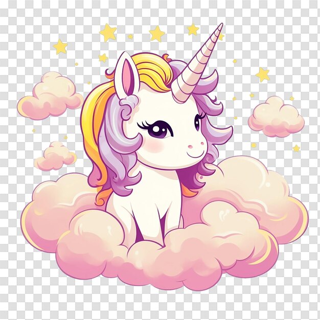 PSD cute cartoon unicorn pegasus with rainbow on transparent background