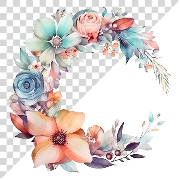 Piccola ghirlanda floreale ad acquerello di cartone animato su sfondo trasparente