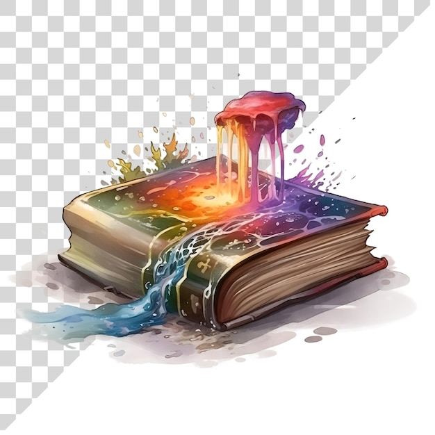 PSD cute cartoon watercolor halloween magic book on a transparent background