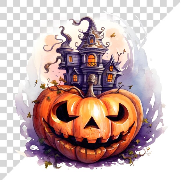 PSD cute cartoon watercolor halloween pumpkin on a transparent background