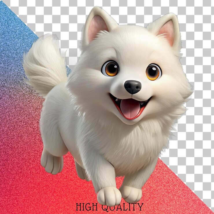 PSD милая мультфильмная белая собака с большими глазами 3d иллюстрация