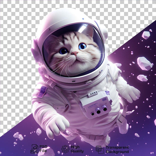 PSD 透明な背景に孤立した可愛い猫の宇宙飛行士 png ファイルを含みます