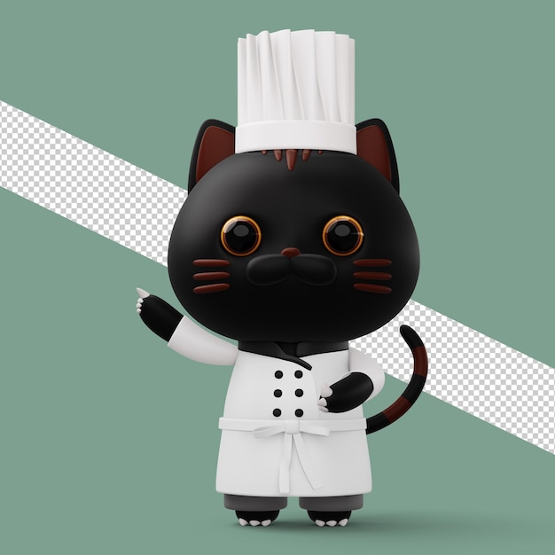 PSD simpatico chef di gatti che indossa l'uniforme da chef per alimenti per animali rendering 3d