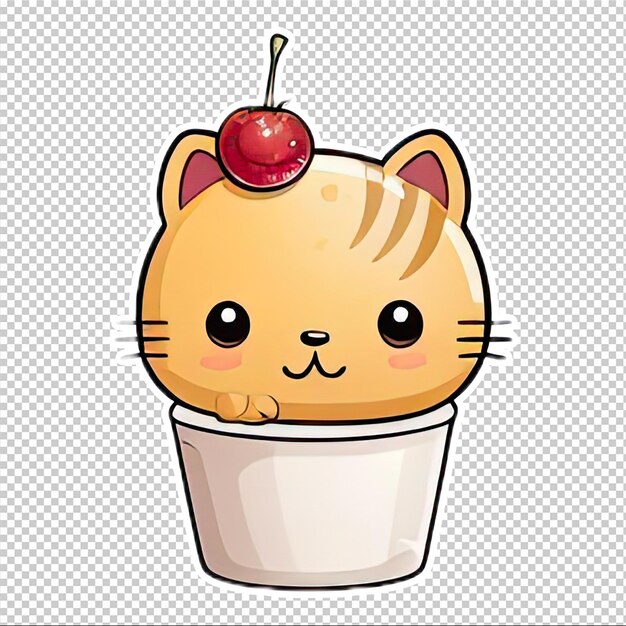 PSD simpatico gatto sulla tazza con bellissimi colori per adesivi o clip art