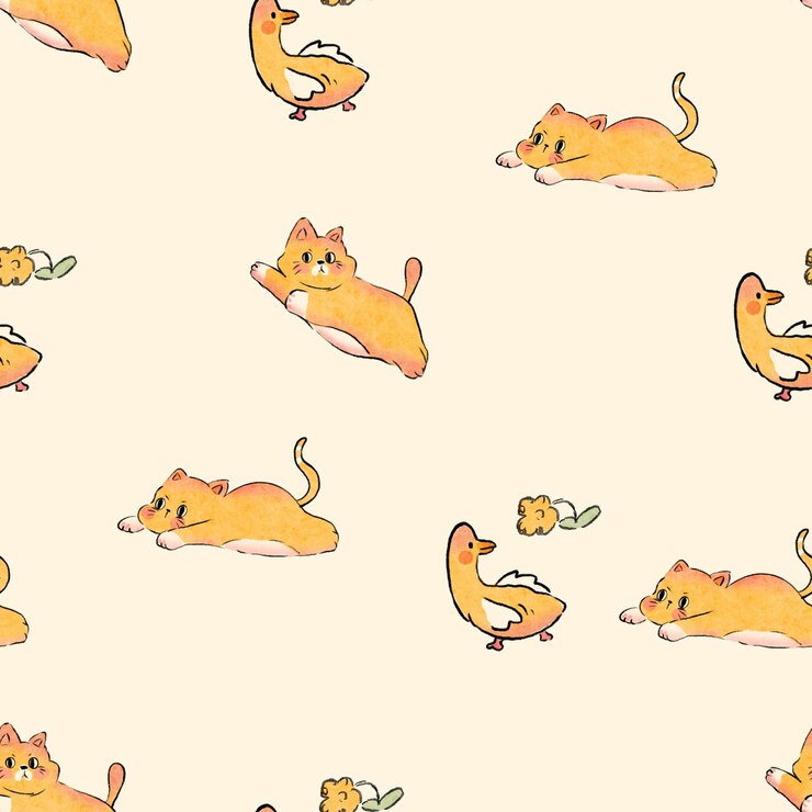 PSD cute cat and duck pattern