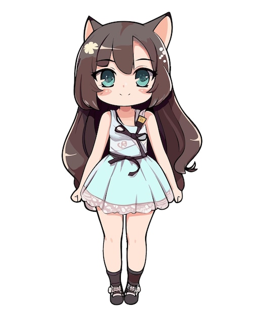 Cute Cat Girl with Brown Hair