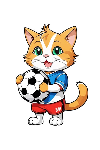 Un gatto carino che tiene una palla da calcio