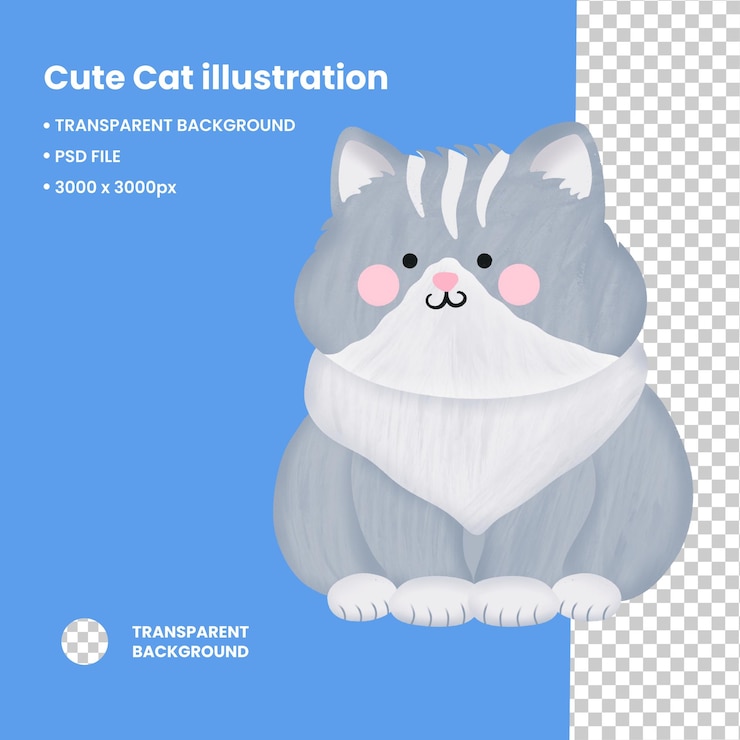 PSD 귀여운 고양이 일러스트레이션