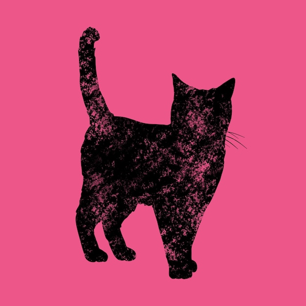 PSD cute cat pose charcoal silhouette with a pink background