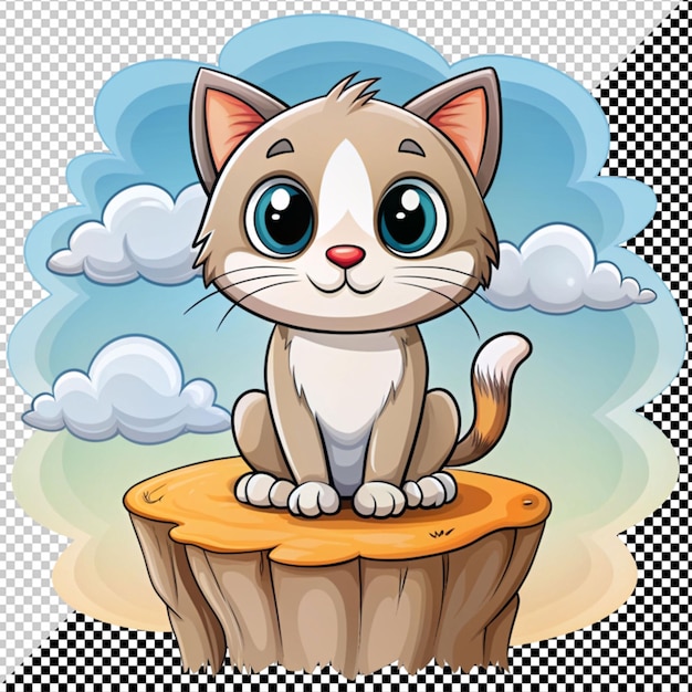 PSD cute cat sitting on cliff vector on transparent background