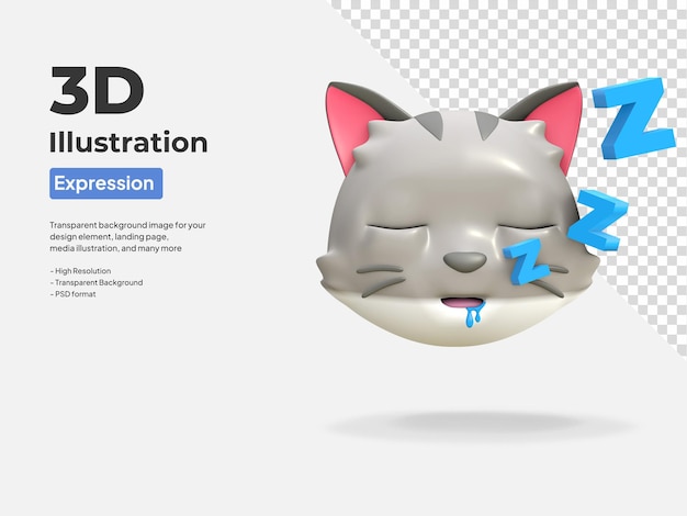 Cute cat sleeping icon cartoon 3d render illustration