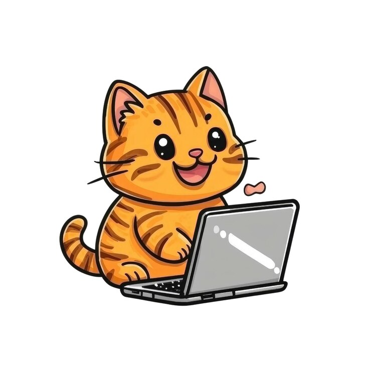 PSD cute cat using laptop