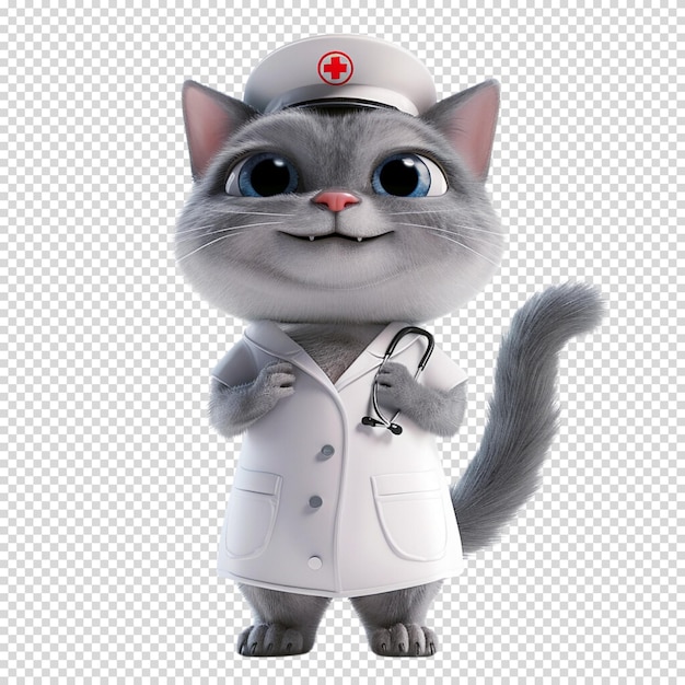 透明な背景に隔離された可愛い猫の医