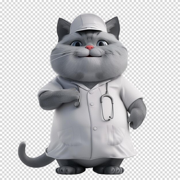 PSD cute cat veterinarian isolated on transparent background