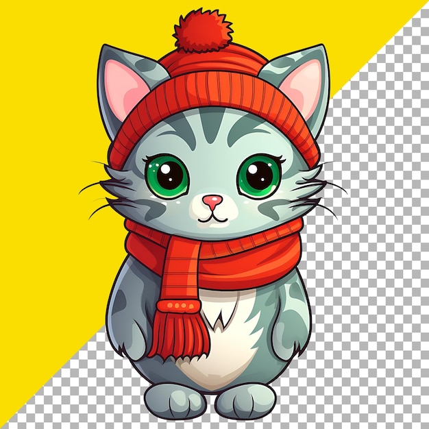 PSD cute cat wearing christmas hat clipart illustration for sticker design