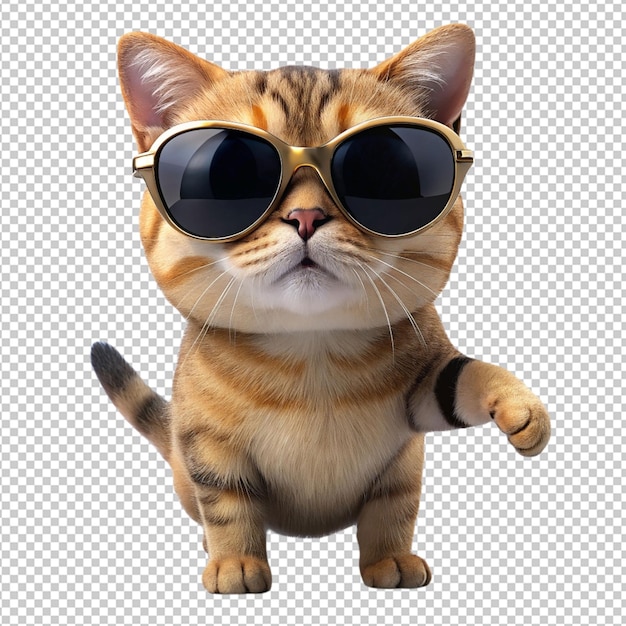 PSD gatto carino che indossa occhiali su uno sfondo trasparente