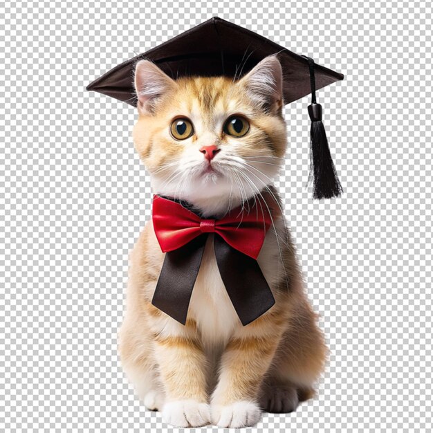 Cute cat wearing a graduation hat on transparent background