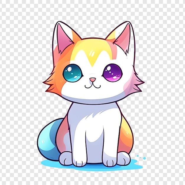 PSD a cute cat with blue eyes and a colorful egg on the bottom