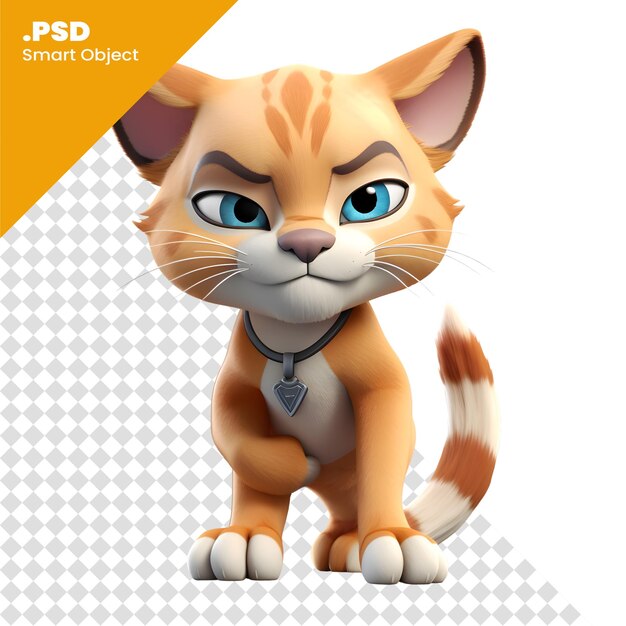 PSD gatto carino con collare su sfondo bianco modello psd di illustrazione 3d