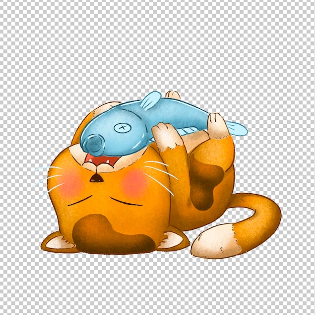 PSD cute cat with fish