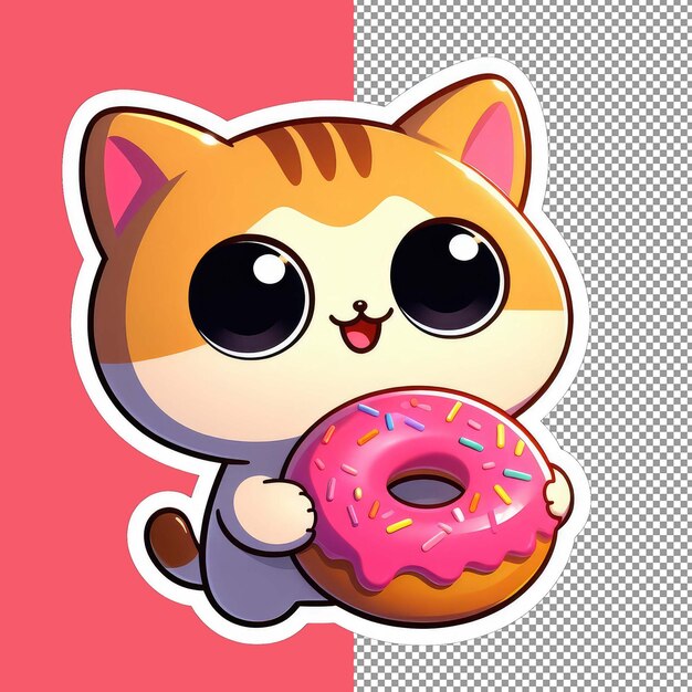 PSD gatto carino con adesivo png sprinkle donut