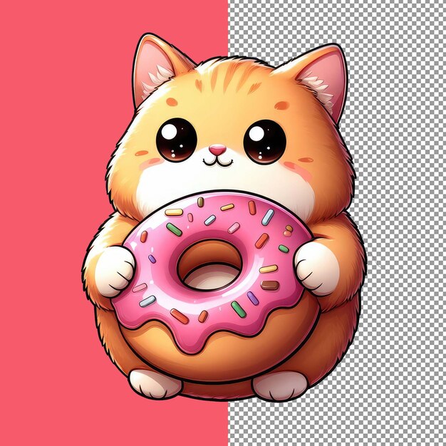 PSD gatto carino con adesivo png sprinkle donut