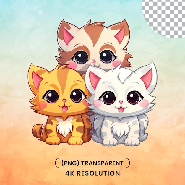 PSD cute cats sticker illustration on a transparent background