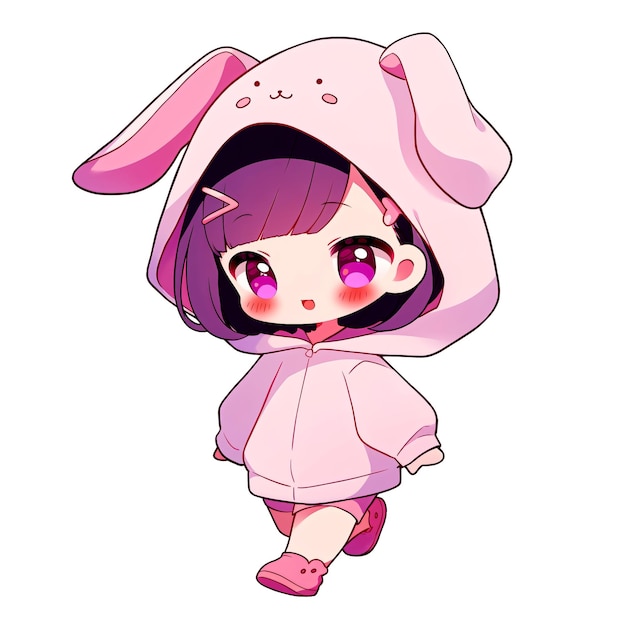 Cute Chibi Girl Wearing A Bunny Hoodie