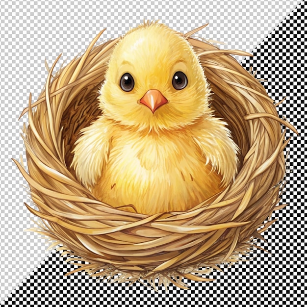 Cute chick in nest on transparent background