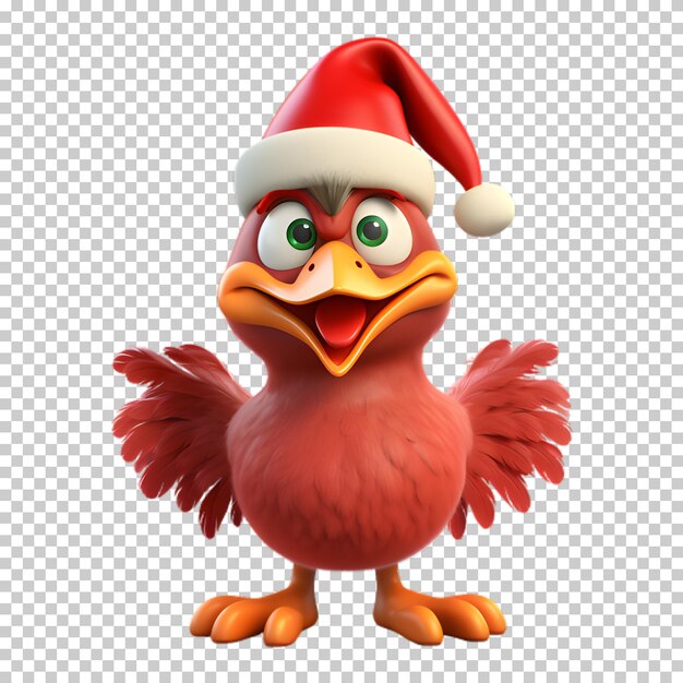 PSD carattere carino di pollo che indossa un cappello di babbo natale sullo sfondo trasparente