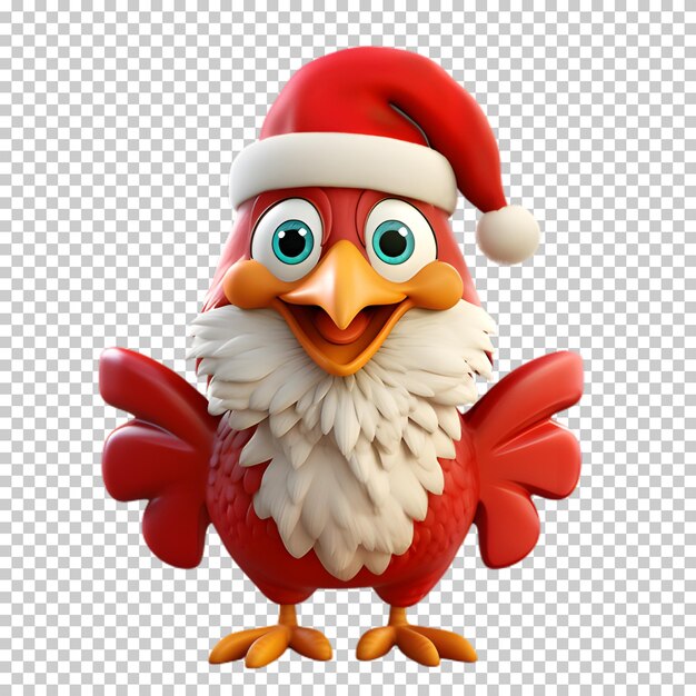 Cute chicken character wearing santa hat transparent background