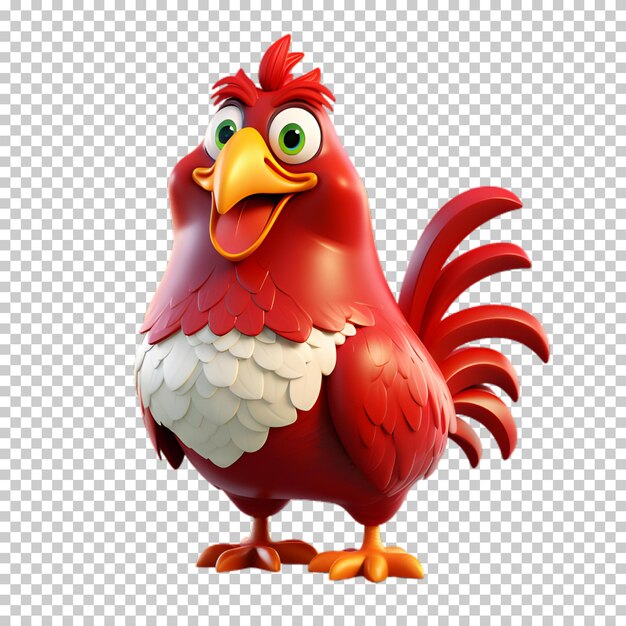 PSD cute chicken character wearing santa hat transparent background