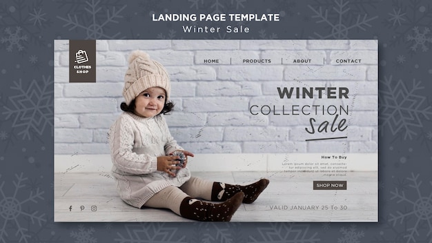 Cute child winter collection sale landing page template