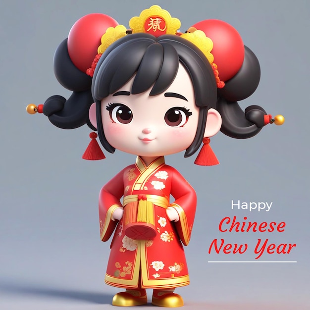 PSD cute chinese girl cartoon style