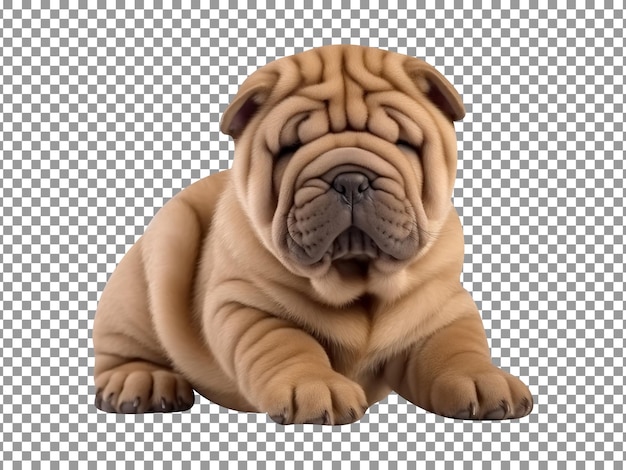 PSD cute chinese shar pei breed puppy isolated on transparent background