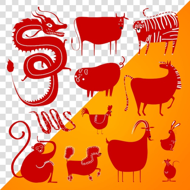 Cute Chinese zodiac animals png journal sticker set
