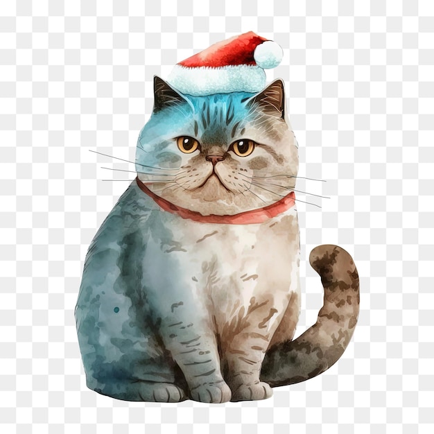 PSD cute christmas cat wearing a santa hat stand.