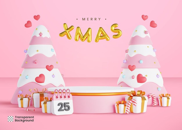 PSD cute christmas podium 3d illustration