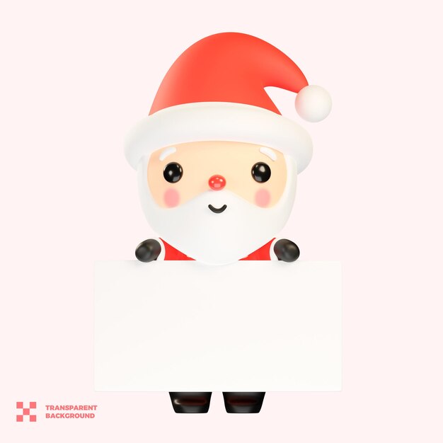 PSD cute christmas santa claus holding a blank 3d render