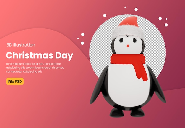 PSD cute christmas theme cute penguin 3d illustration