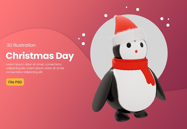 PSD cute christmas theme cute penguin 3d illustration