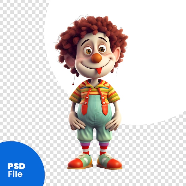 PSD cute clown with red hair on white background with clipping path psd template