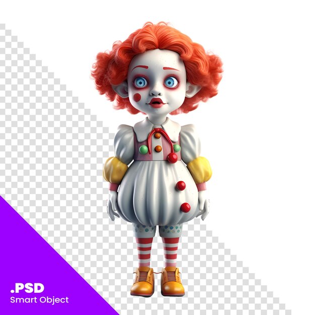 PSD cute clown with red wig and yellow boots 3d illustration psd template